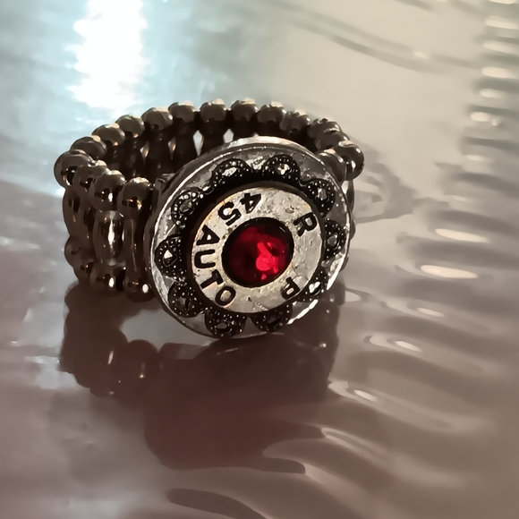Jewelry - Bullet Casing Ring w Red Gemstone